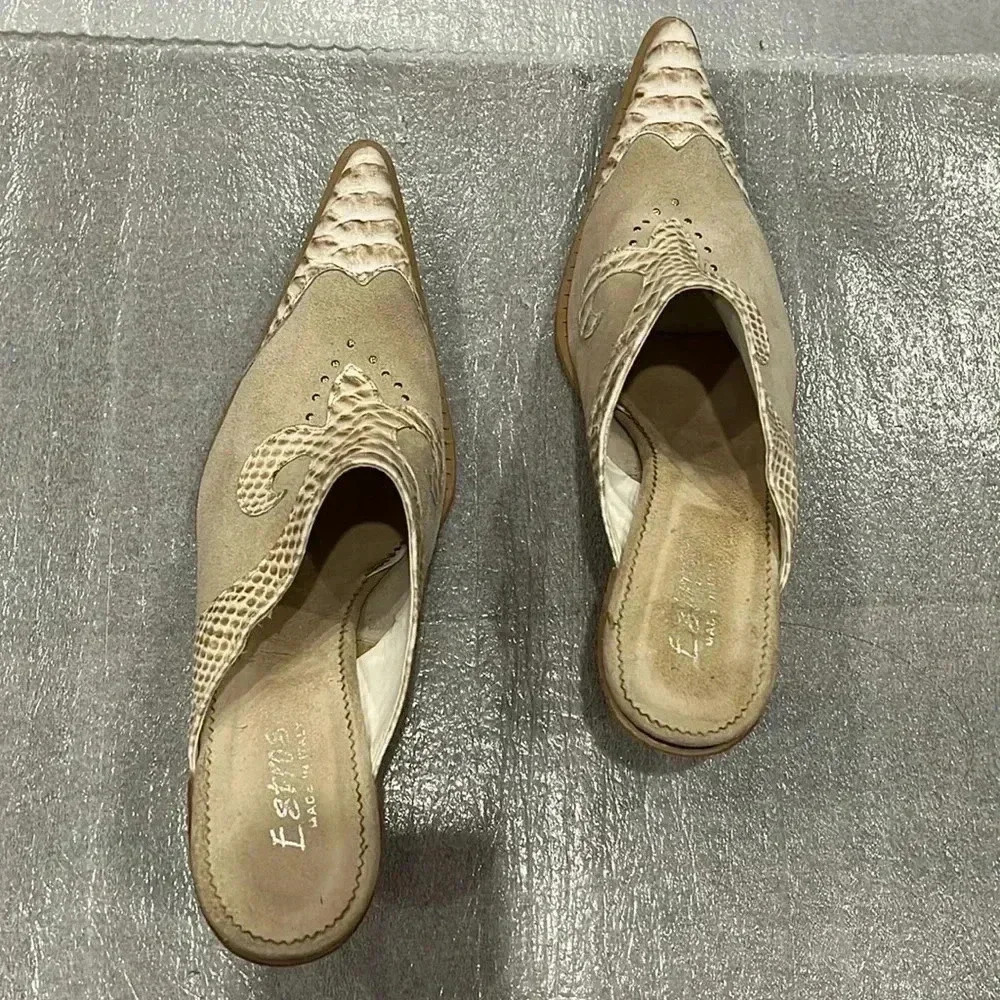 [40/Us9]Lavorazione Artigiana Pointed Toe Western Slip On Mules-Made In Italy